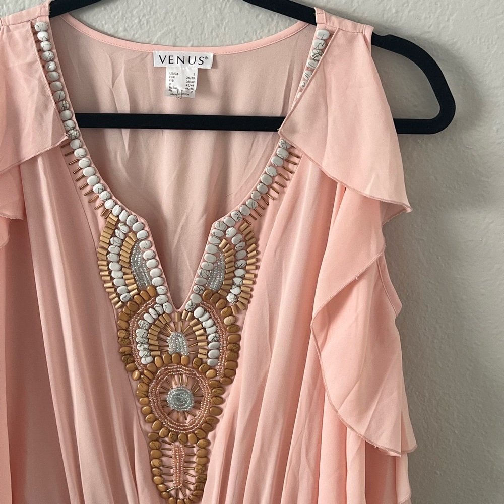 Gorgeous Beaded Cold Shoulder Flutter Detail Dress - image 2